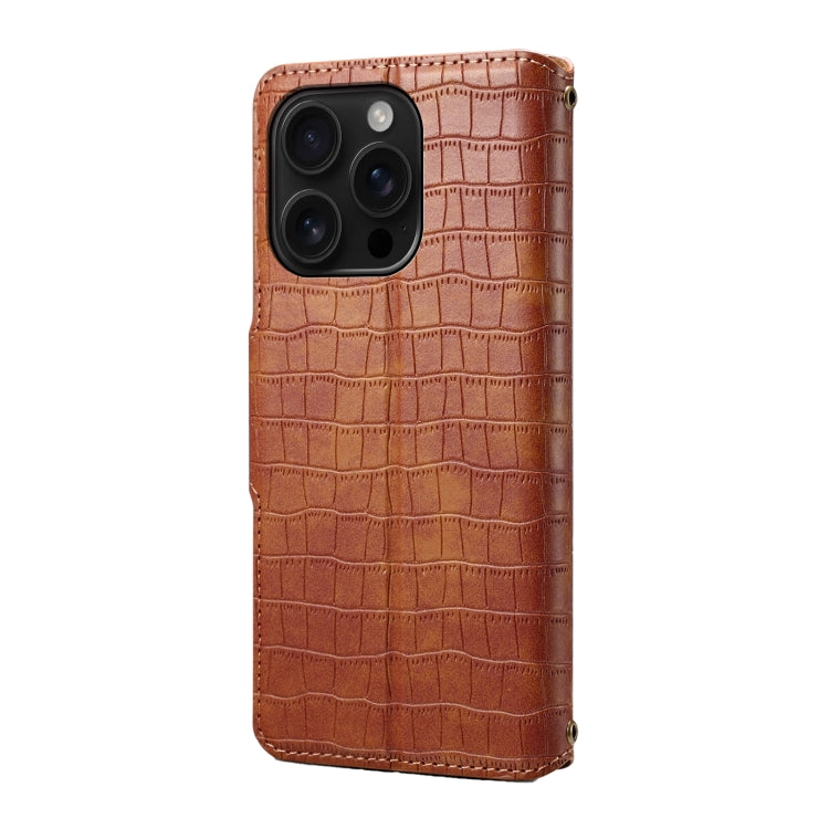 For iPhone 16 Pro Denior Crocodile Texture Oil Edge Leather Phone Case
