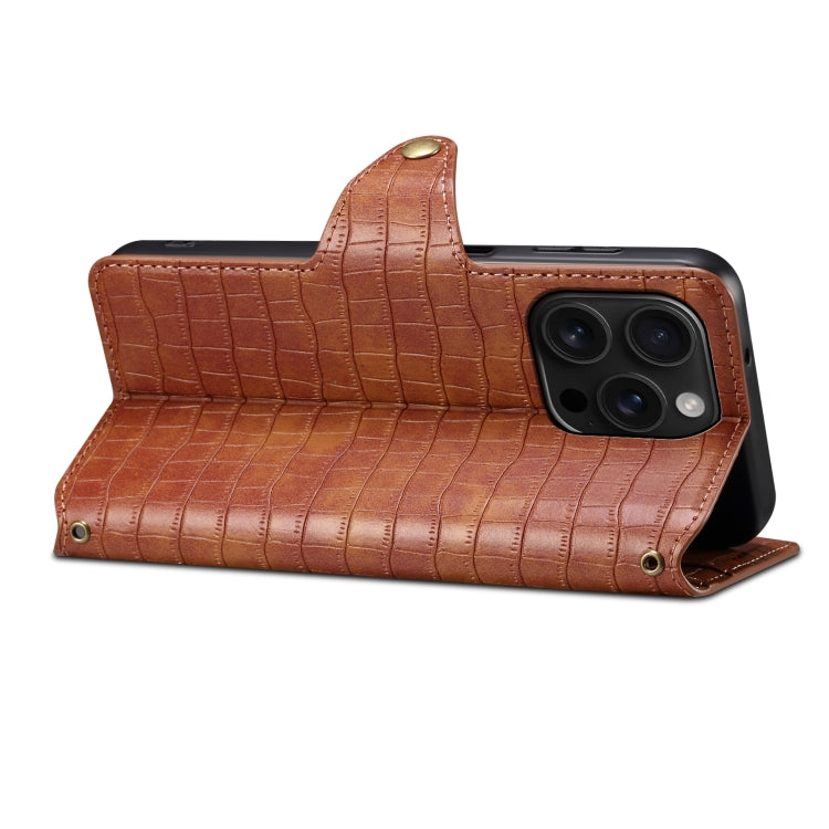 For iPhone 16 Pro Denior Crocodile Texture Oil Edge Leather Phone Case
