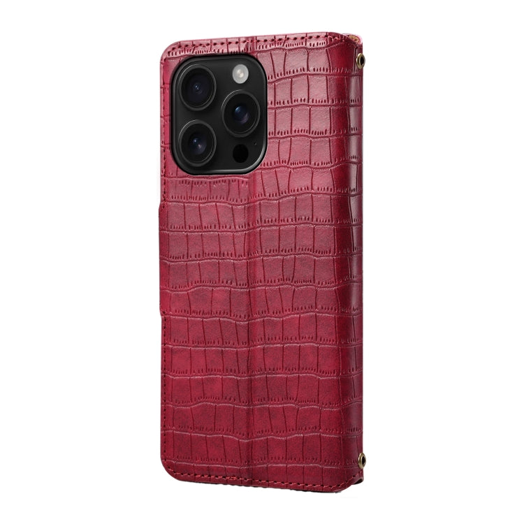 For iPhone 16 Pro Denior Crocodile Texture Oil Edge Leather Phone Case