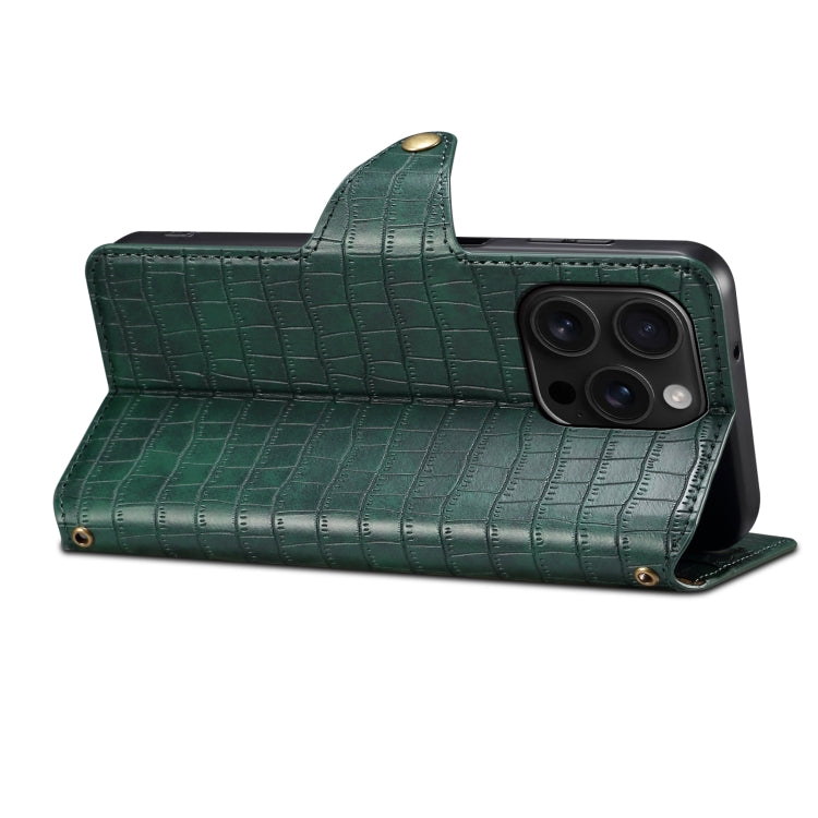 For iPhone 16 Pro Denior Crocodile Texture Oil Edge Leather Phone Case