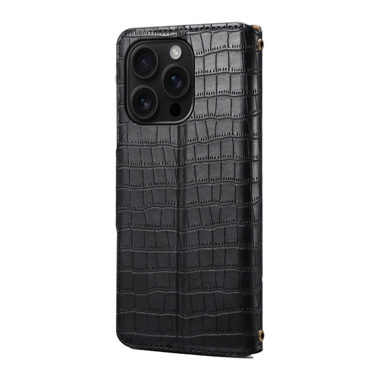 For iPhone 16 Pro Denior Crocodile Texture Oil Edge Leather Phone Case