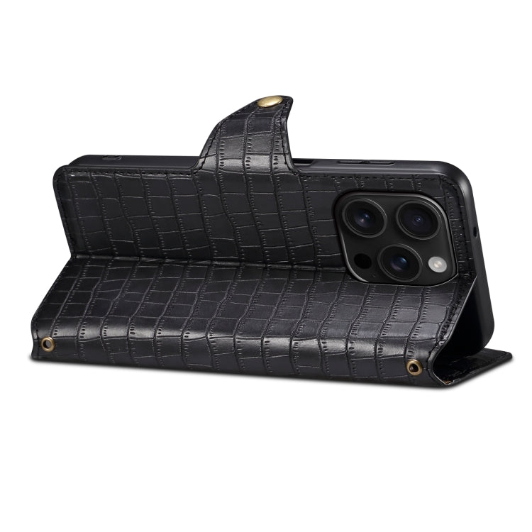 For iPhone 16 Pro Denior Crocodile Texture Oil Edge Leather Phone Case
