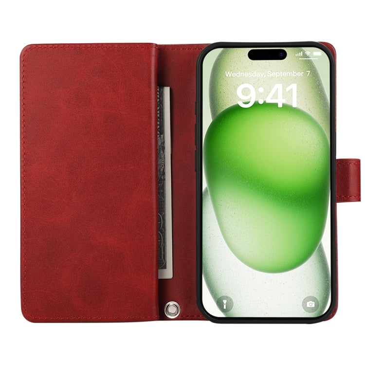 For iPhone 16 Wristband Card Slot Leather Phone Case