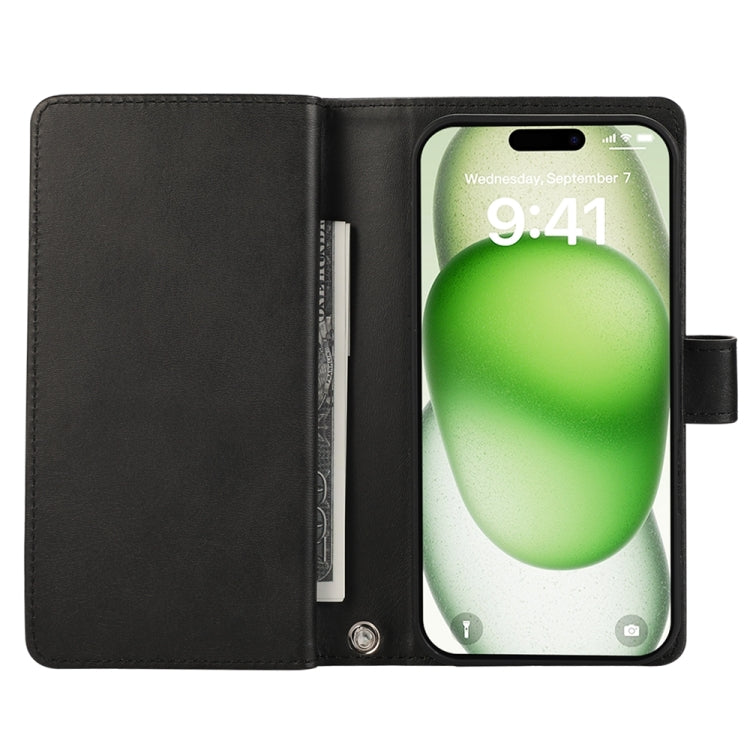 For iPhone 16 Wristband Card Slot Leather Phone Case