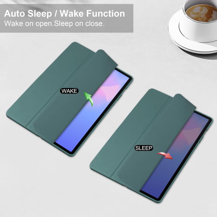 For Samsung Galaxy Tab S10 FE+ Acrylic 3-folding Smart Leather Tablet Case with Pen Slot