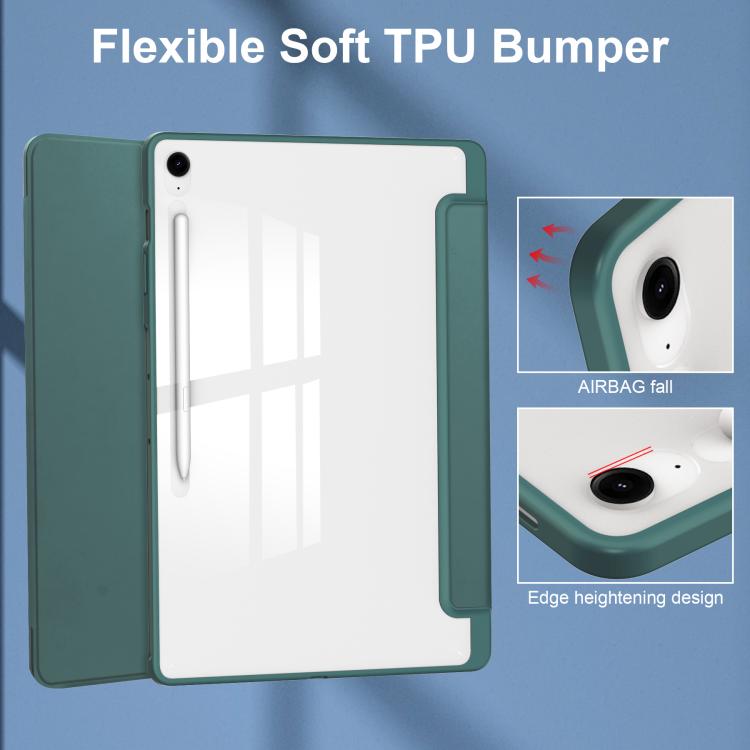 For Samsung Galaxy Tab S10 FE+ Acrylic 3-folding Smart Leather Tablet Case with Pen Slot
