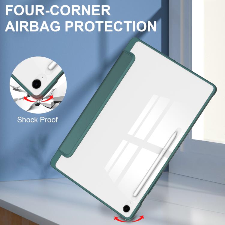 For Samsung Galaxy Tab S10 FE+ Acrylic 3-folding Smart Leather Tablet Case with Pen Slot