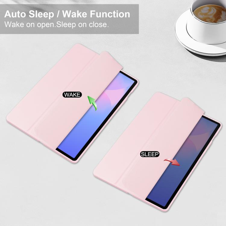 For Samsung Galaxy Tab S10 FE+ Acrylic 3-folding Smart Leather Tablet Case with Pen Slot