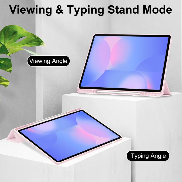 For Samsung Galaxy Tab S10 FE+ Acrylic 3-folding Smart Leather Tablet Case with Pen Slot