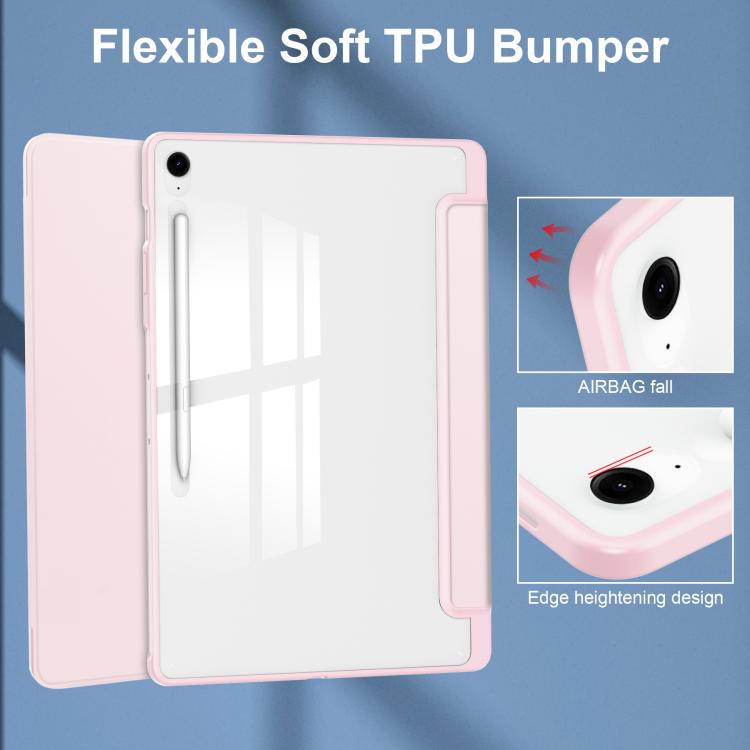 For Samsung Galaxy Tab S10 FE+ Acrylic 3-folding Smart Leather Tablet Case with Pen Slot
