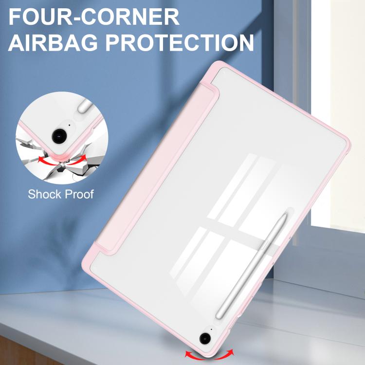 For Samsung Galaxy Tab S10 FE+ Acrylic 3-folding Smart Leather Tablet Case with Pen Slot