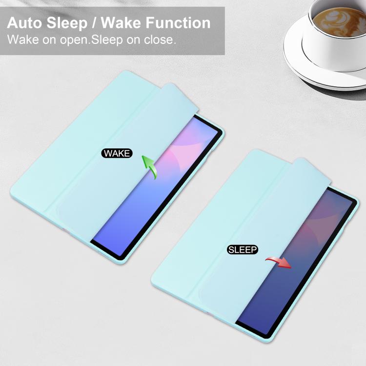 For Samsung Galaxy Tab S10 FE+ Acrylic 3-folding Smart Leather Tablet Case with Pen Slot