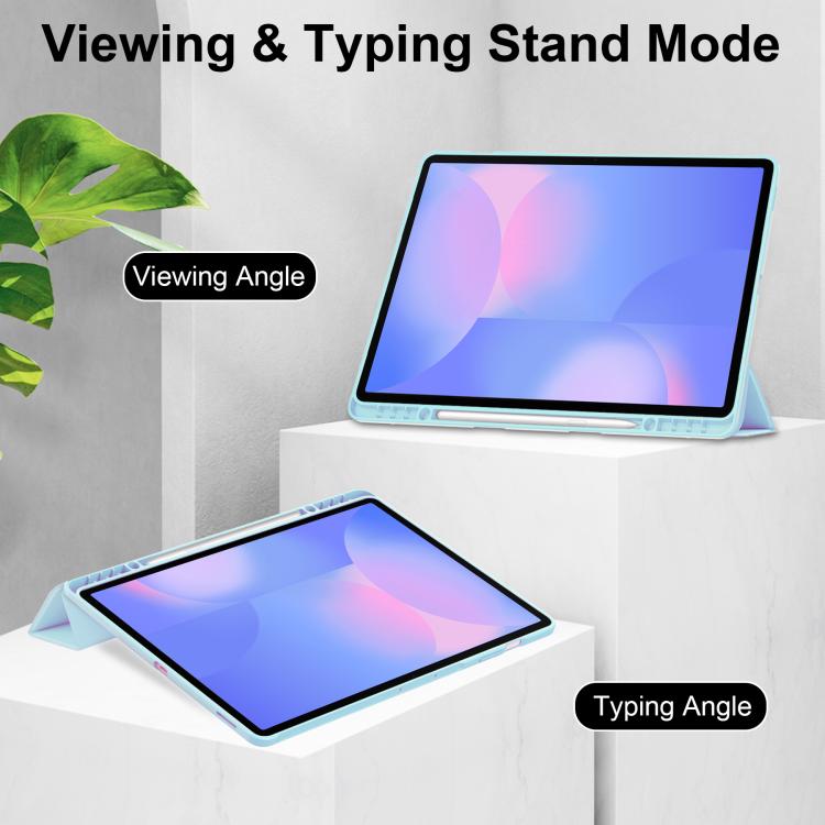 For Samsung Galaxy Tab S10 FE+ Acrylic 3-folding Smart Leather Tablet Case with Pen Slot
