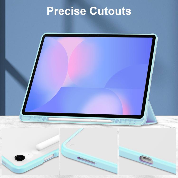For Samsung Galaxy Tab S10 FE+ Acrylic 3-folding Smart Leather Tablet Case with Pen Slot