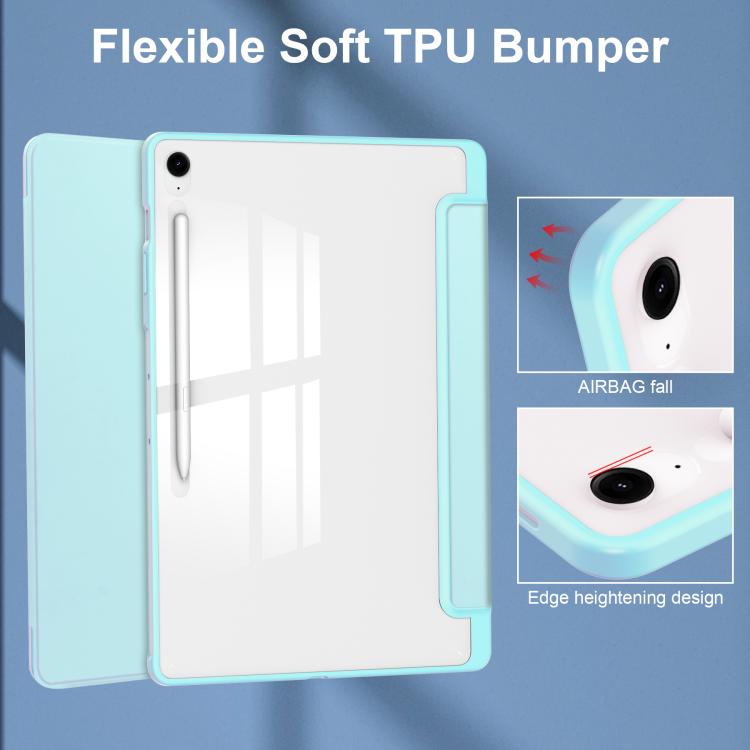 For Samsung Galaxy Tab S10 FE+ Acrylic 3-folding Smart Leather Tablet Case with Pen Slot