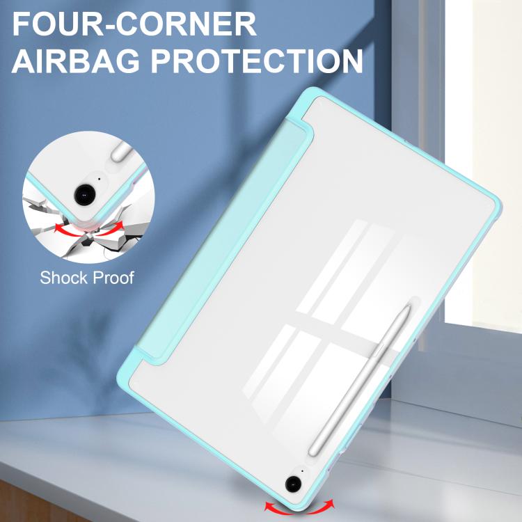 For Samsung Galaxy Tab S10 FE+ Acrylic 3-folding Smart Leather Tablet Case with Pen Slot