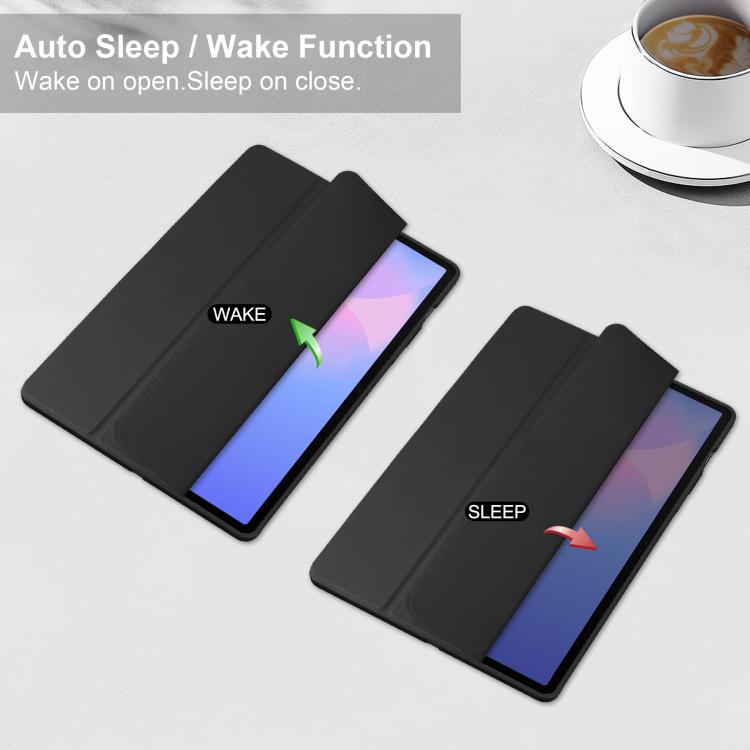 For Samsung Galaxy Tab S10 FE+ Acrylic 3-folding Smart Leather Tablet Case with Pen Slot