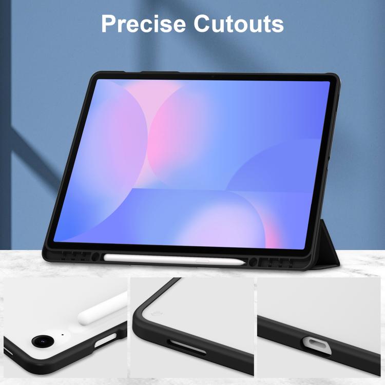 For Samsung Galaxy Tab S10 FE+ Acrylic 3-folding Smart Leather Tablet Case with Pen Slot