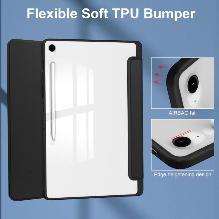 For Samsung Galaxy Tab S10 FE+ Acrylic 3-folding Smart Leather Tablet Case with Pen Slot