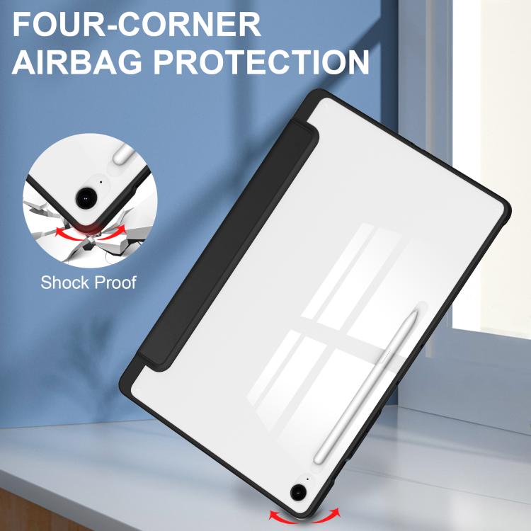 For Samsung Galaxy Tab S10 FE+ Acrylic 3-folding Smart Leather Tablet Case with Pen Slot