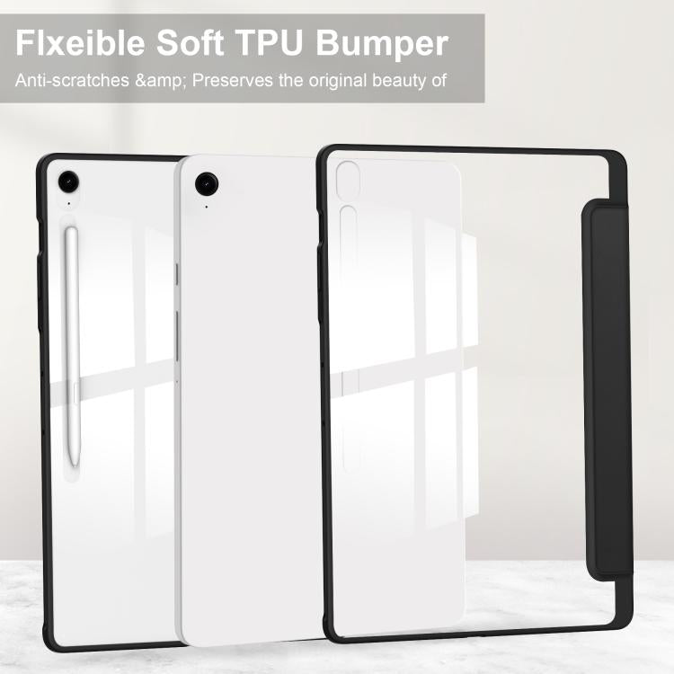 For Samsung Galaxy Tab S10 FE+ Acrylic 3-folding Smart Leather Tablet Case with Pen Slot