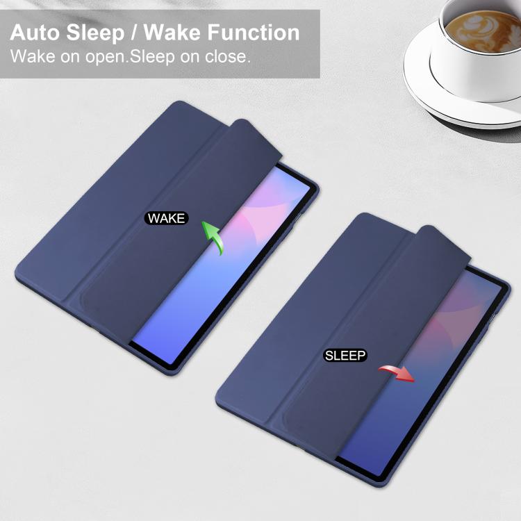 For Samsung Galaxy Tab S10 FE+ Acrylic 3-folding Smart Leather Tablet Case with Pen Slot
