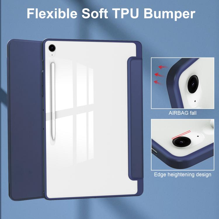 For Samsung Galaxy Tab S10 FE+ Acrylic 3-folding Smart Leather Tablet Case with Pen Slot