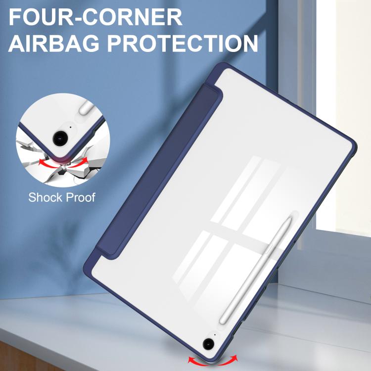 For Samsung Galaxy Tab S10 FE+ Acrylic 3-folding Smart Leather Tablet Case with Pen Slot
