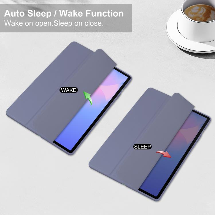 For Samsung Galaxy Tab S10 FE+ Acrylic 3-folding Smart Leather Tablet Case with Pen Slot