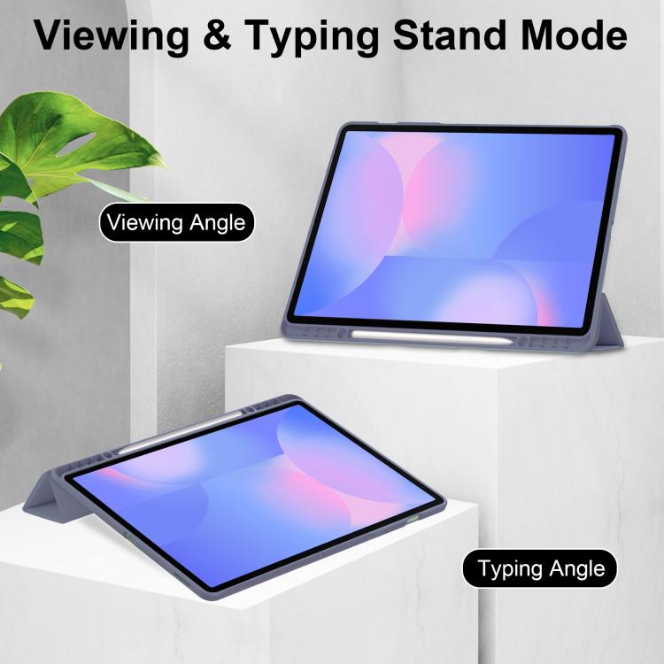 For Samsung Galaxy Tab S10 FE+ Acrylic 3-folding Smart Leather Tablet Case with Pen Slot