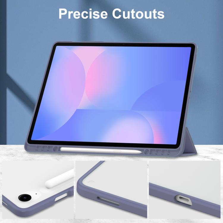 For Samsung Galaxy Tab S10 FE+ Acrylic 3-folding Smart Leather Tablet Case with Pen Slot