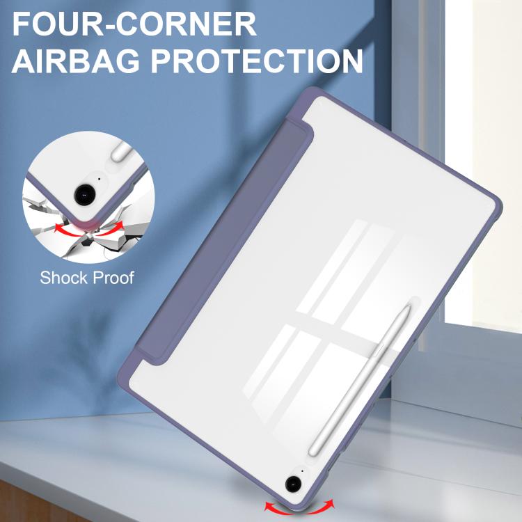 For Samsung Galaxy Tab S10 FE+ Acrylic 3-folding Smart Leather Tablet Case with Pen Slot