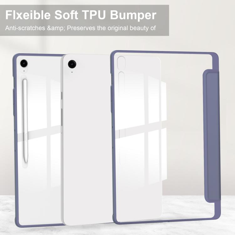 For Samsung Galaxy Tab S10 FE+ Acrylic 3-folding Smart Leather Tablet Case with Pen Slot
