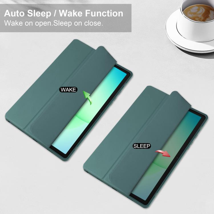 For Samsung Galaxy Tab A11+ Acrylic 3-folding Smart Leather Tablet Case with Pen Slot