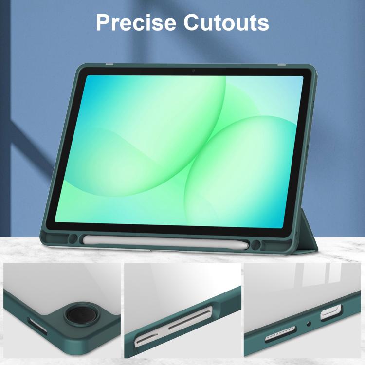 For Samsung Galaxy Tab A11+ Acrylic 3-folding Smart Leather Tablet Case with Pen Slot