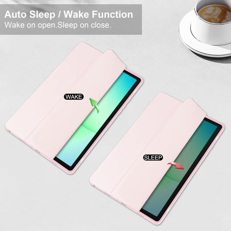 For Samsung Galaxy Tab A11+ Acrylic 3-folding Smart Leather Tablet Case with Pen Slot