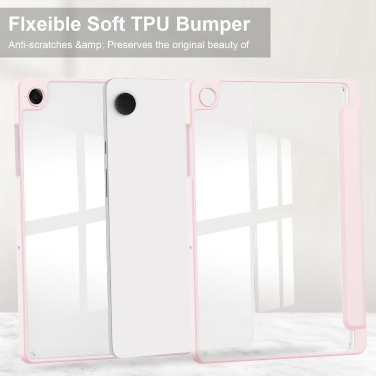 For Samsung Galaxy Tab A11+ Acrylic 3-folding Smart Leather Tablet Case with Pen Slot
