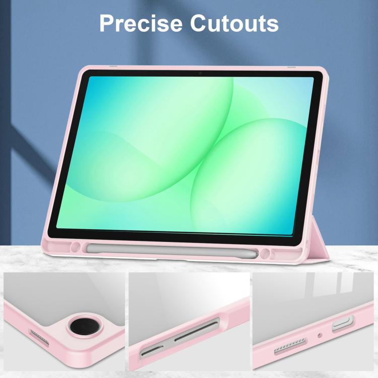 For Samsung Galaxy Tab A11+ Acrylic 3-folding Smart Leather Tablet Case with Pen Slot