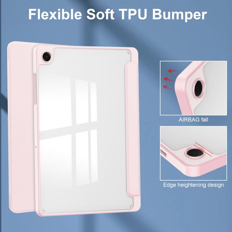 For Samsung Galaxy Tab A11+ Acrylic 3-folding Smart Leather Tablet Case with Pen Slot