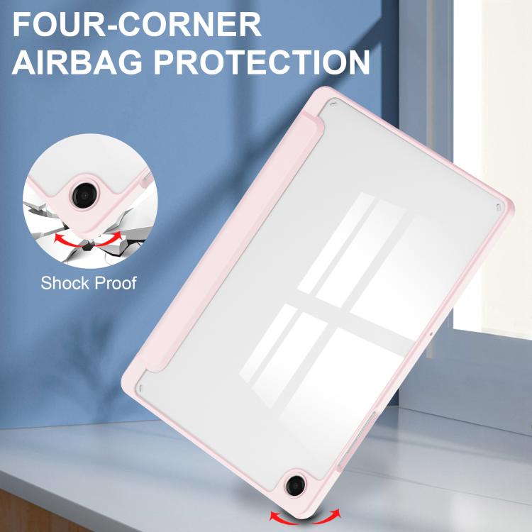 For Samsung Galaxy Tab A11+ Acrylic 3-folding Smart Leather Tablet Case with Pen Slot