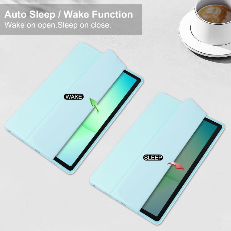 For Samsung Galaxy Tab A11+ Acrylic 3-folding Smart Leather Tablet Case with Pen Slot