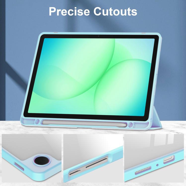 For Samsung Galaxy Tab A11+ Acrylic 3-folding Smart Leather Tablet Case with Pen Slot