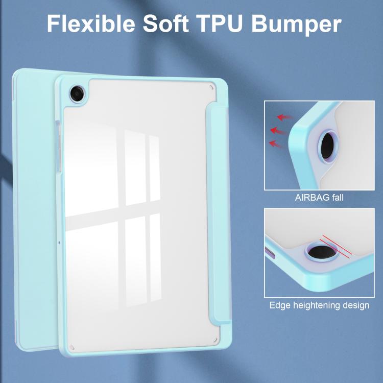 For Samsung Galaxy Tab A11+ Acrylic 3-folding Smart Leather Tablet Case with Pen Slot