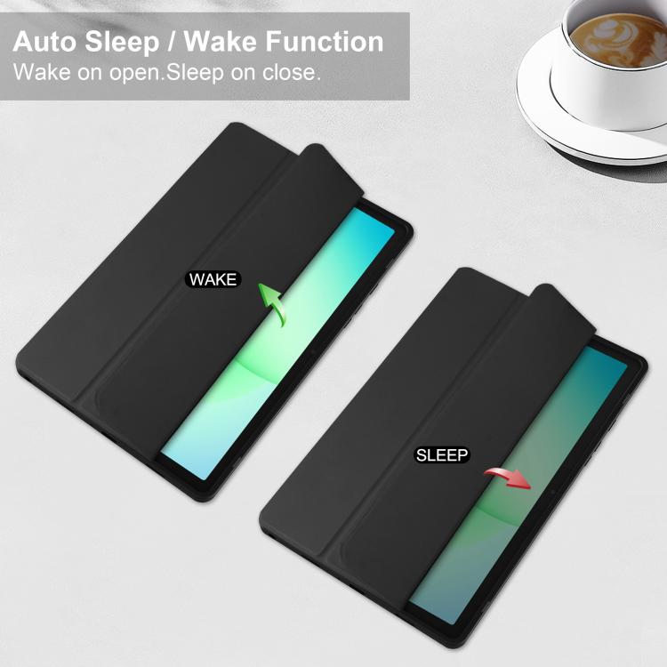 For Samsung Galaxy Tab A11+ Acrylic 3-folding Smart Leather Tablet Case with Pen Slot