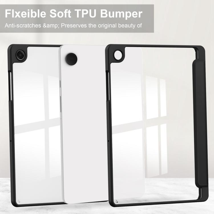 For Samsung Galaxy Tab A11+ Acrylic 3-folding Smart Leather Tablet Case with Pen Slot
