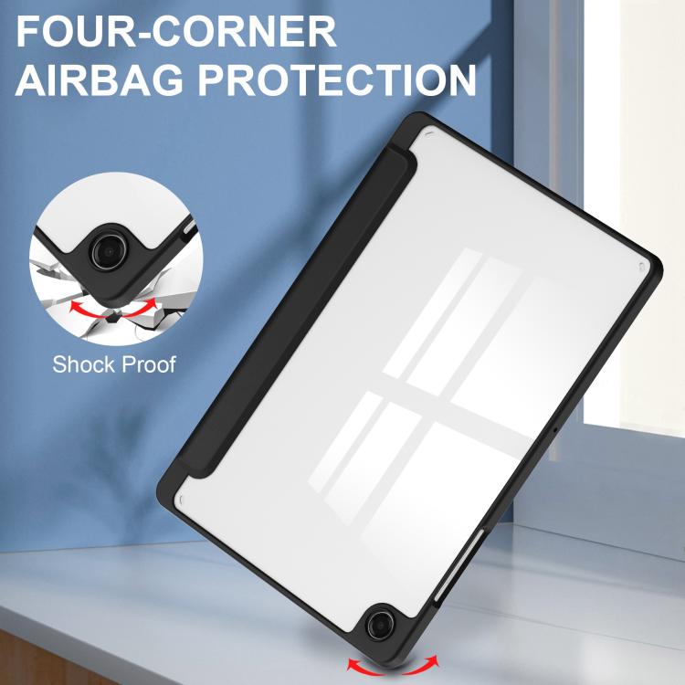 For Samsung Galaxy Tab A11+ Acrylic 3-folding Smart Leather Tablet Case with Pen Slot
