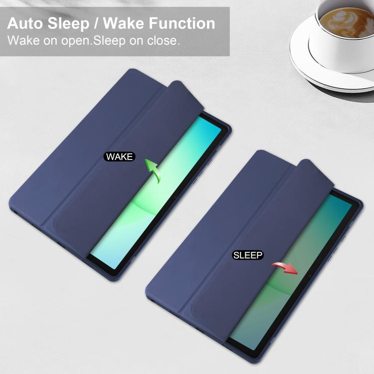 For Samsung Galaxy Tab A11+ Acrylic 3-folding Smart Leather Tablet Case with Pen Slot