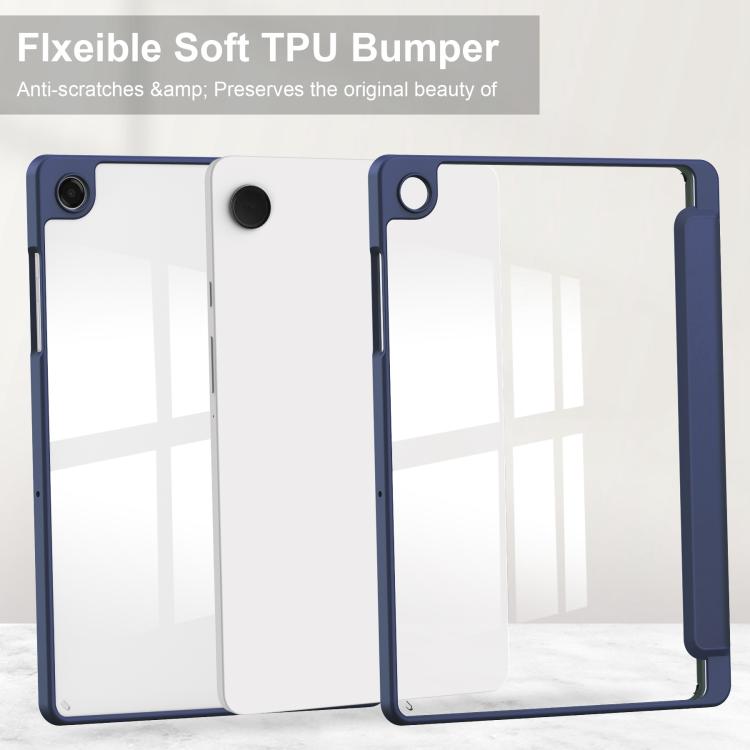 For Samsung Galaxy Tab A11+ Acrylic 3-folding Smart Leather Tablet Case with Pen Slot