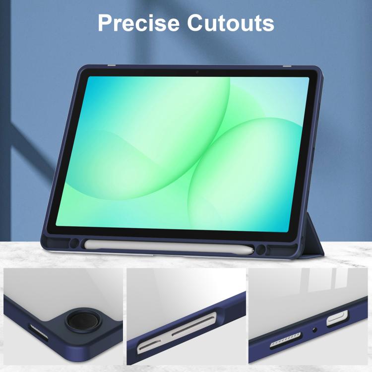 For Samsung Galaxy Tab A11+ Acrylic 3-folding Smart Leather Tablet Case with Pen Slot