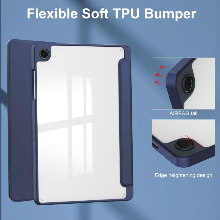 For Samsung Galaxy Tab A11+ Acrylic 3-folding Smart Leather Tablet Case with Pen Slot